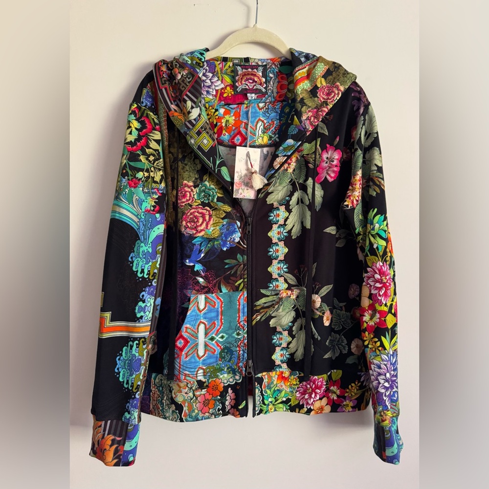 Johnny Was Floral Patchwork Hoodie Sweatshirt - Zip Up Boho- Medium